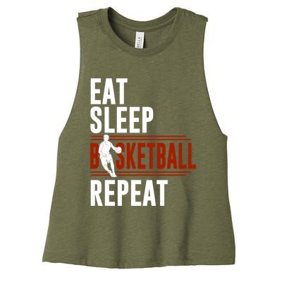 Eat Sleep Basketball Repeat Funny Basketball Women's Racerback Cropped Tank