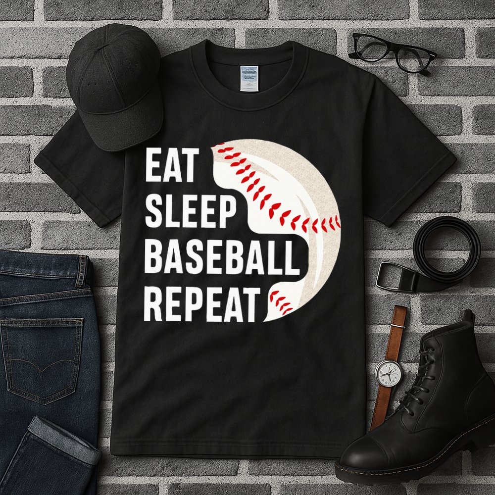 EAT SLEEP BASEBALL REPEAT Baseball Player Tall T-Shirt