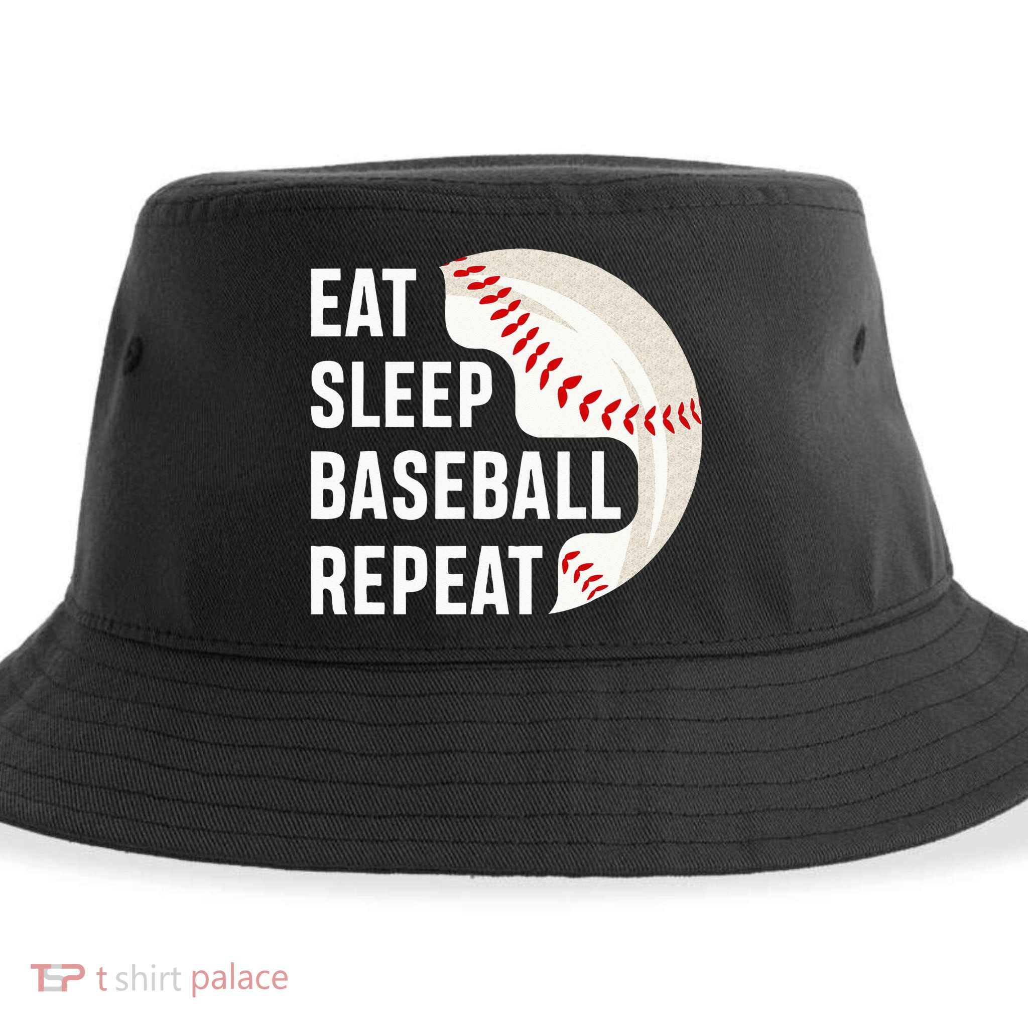 EAT SLEEP BASEBALL REPEAT Baseball Player Sustainable Bucket Hat