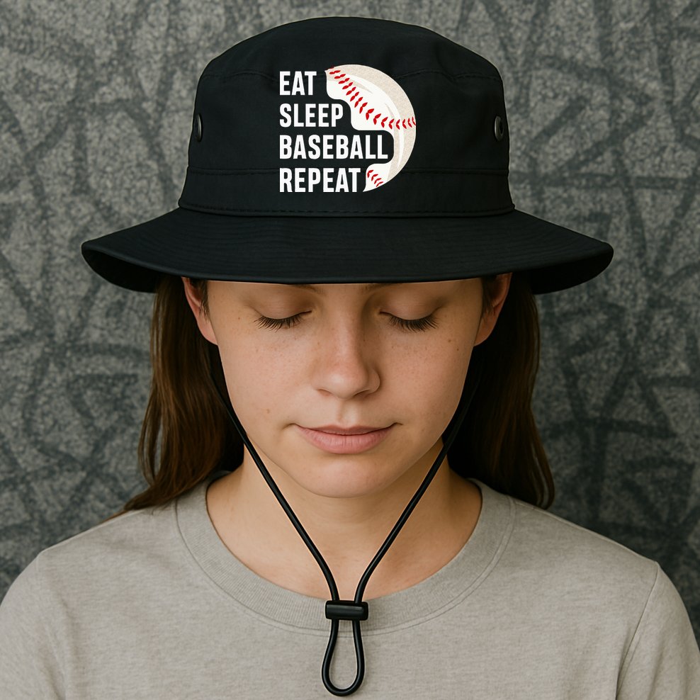 EAT SLEEP BASEBALL REPEAT Baseball Player Bucket Hat