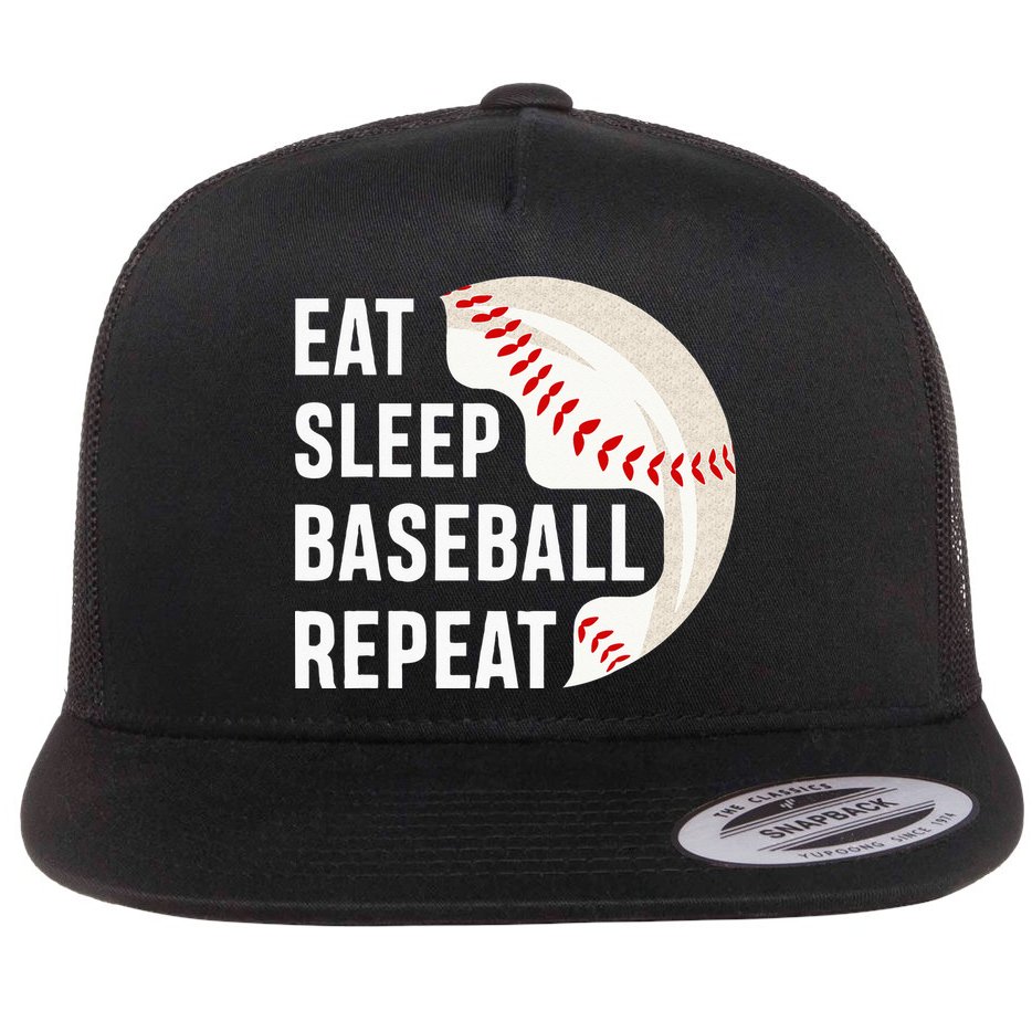 EAT SLEEP BASEBALL REPEAT Baseball Player Flat Bill Trucker Hat