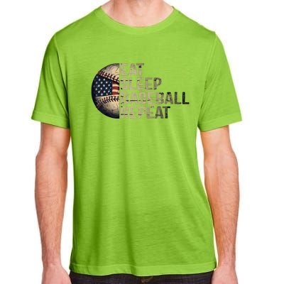 Eat Sleep Baseball Repeat Baseball Player Usa Flag Baseball Adult ChromaSoft Performance T-Shirt