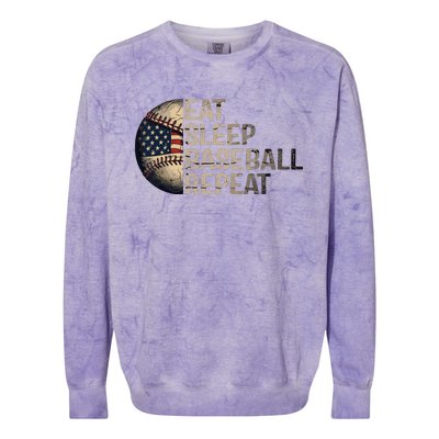 Eat Sleep Baseball Repeat Baseball Player Usa Flag Baseball Colorblast Crewneck Sweatshirt