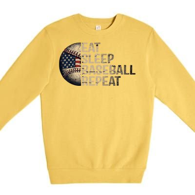 Eat Sleep Baseball Repeat Baseball Player Usa Flag Baseball Premium Crewneck Sweatshirt