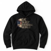 Eat Sleep Baseball Repeat Baseball Player Usa Flag Baseball Hoodie