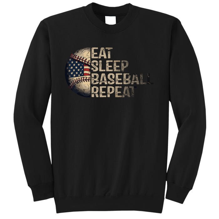 Eat Sleep Baseball Repeat Baseball Player Usa Flag Baseball Sweatshirt