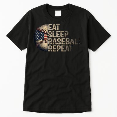 Eat Sleep Baseball Repeat Baseball Player Usa Flag Baseball Tall T-Shirt