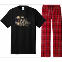 Eat Sleep Baseball Repeat Baseball Player Usa Flag Baseball Pajama Set