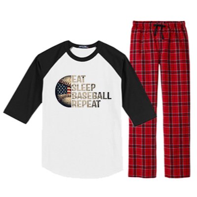 Eat Sleep Baseball Repeat Baseball Player Usa Flag Baseball Raglan Sleeve Pajama Set