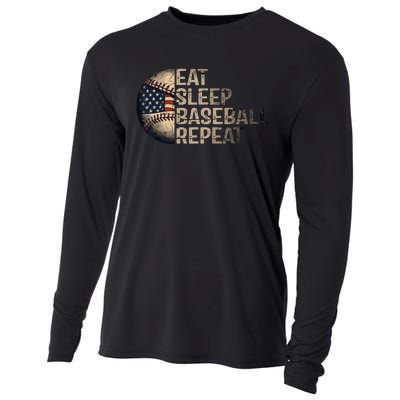 Eat Sleep Baseball Repeat Baseball Player Usa Flag Baseball Cooling Performance Long Sleeve Crew