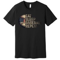 Eat Sleep Baseball Repeat Baseball Player Usa Flag Baseball Premium T-Shirt