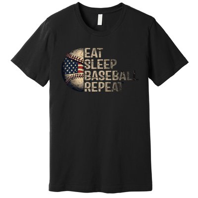 Eat Sleep Baseball Repeat Baseball Player Usa Flag Baseball Premium T-Shirt