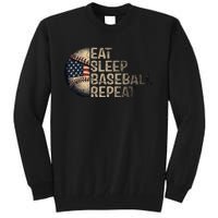 Eat Sleep Baseball Repeat Baseball Player Usa Flag Baseball Tall Sweatshirt