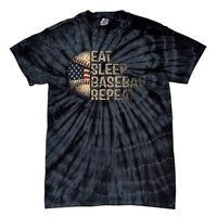 Eat Sleep Baseball Repeat Baseball Player Usa Flag Baseball Tie-Dye T-Shirt