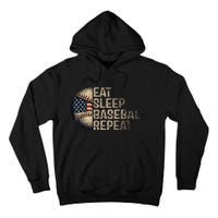 Eat Sleep Baseball Repeat Baseball Player Usa Flag Baseball Tall Hoodie