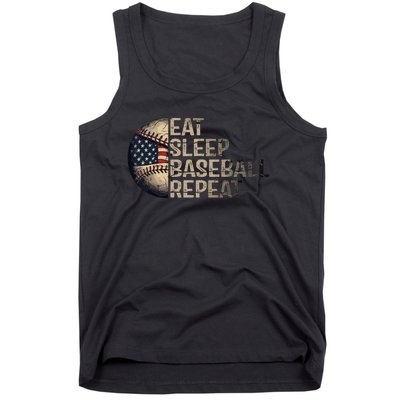 Eat Sleep Baseball Repeat Baseball Player Usa Flag Baseball Tank Top