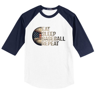 Eat Sleep Baseball Repeat Baseball Player Usa Flag Baseball Baseball Sleeve Shirt