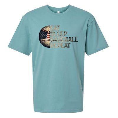 Eat Sleep Baseball Repeat Baseball Player Usa Flag Baseball Sueded Cloud Jersey T-Shirt