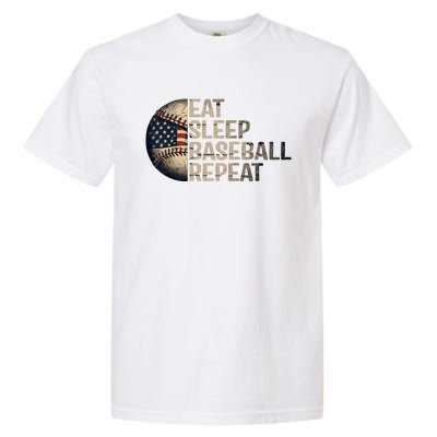 Eat Sleep Baseball Repeat Baseball Player Usa Flag Baseball Garment-Dyed Heavyweight T-Shirt