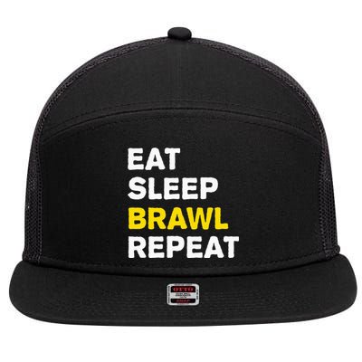 Eat Sleep Brawl Repeat Gamer 7 Panel Mesh Trucker Snapback Hat