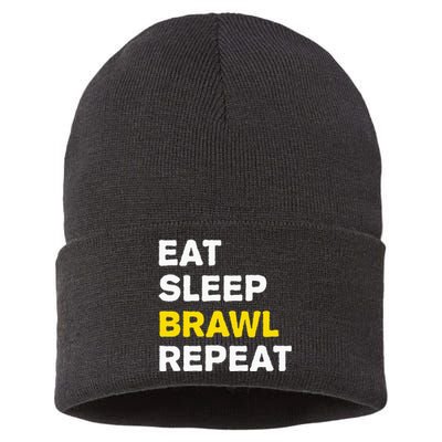 Eat Sleep Brawl Repeat Gamer Sustainable Knit Beanie