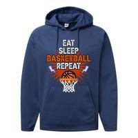 Eat Sleep Basketball Repeat Player Gift Funny Basketball Performance Fleece Hoodie