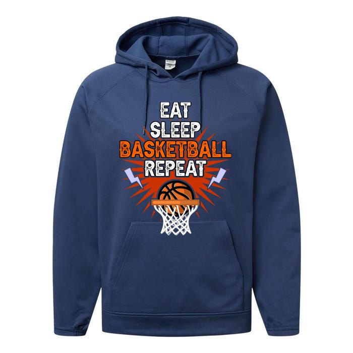 Eat Sleep Basketball Repeat Player Gift Funny Basketball Performance Fleece Hoodie