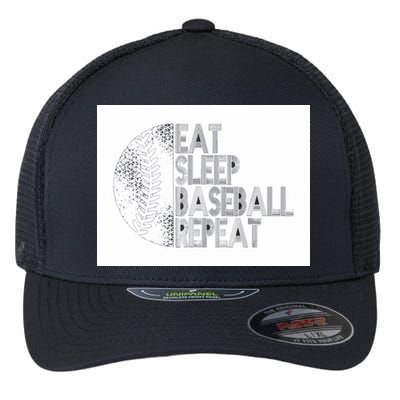 Eat Sleep Baseball Repeat Funny Retro Baseball Player Flexfit Unipanel Trucker Cap