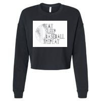 Eat Sleep Baseball Repeat Funny Retro Baseball Player Cropped Pullover Crew