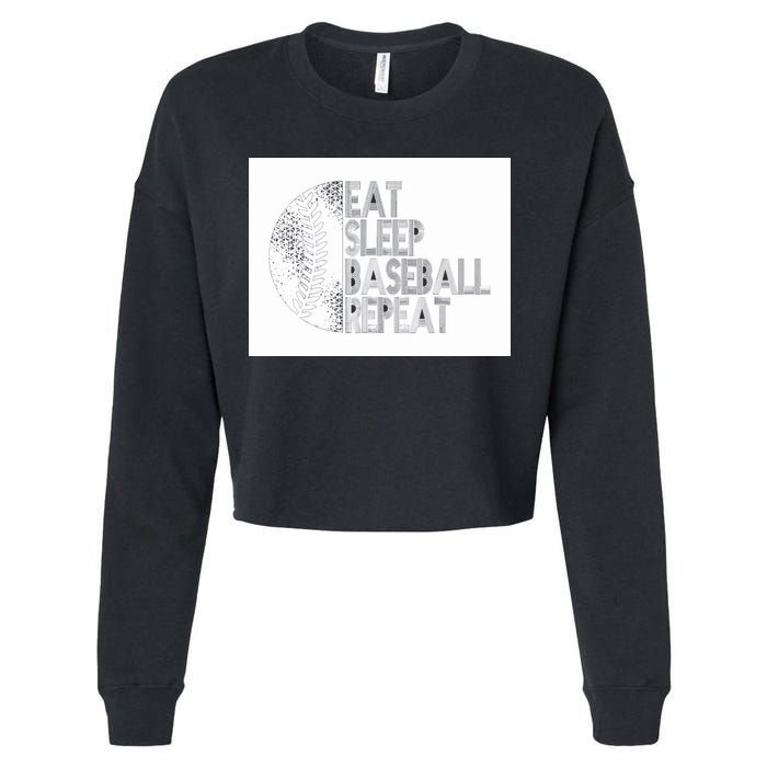 Eat Sleep Baseball Repeat Funny Retro Baseball Player Cropped Pullover Crew