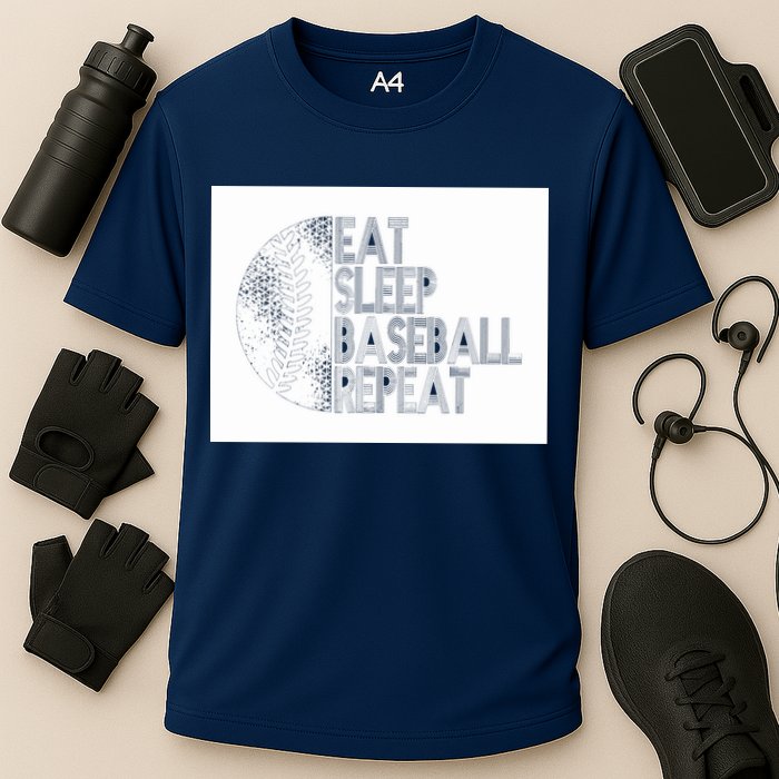 Eat Sleep Baseball Repeat Funny Retro Baseball Player Cooling Performance Crew T-Shirt