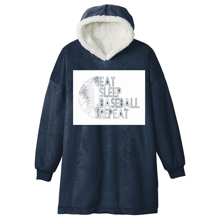 Eat Sleep Baseball Repeat Funny Retro Baseball Player Hooded Wearable Blanket