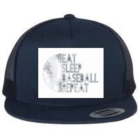 Eat Sleep Baseball Repeat Funny Retro Baseball Player Flat Bill Trucker Hat
