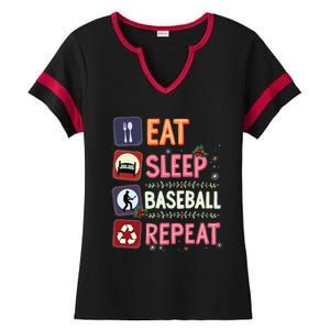 Eat Sleep Baseball Repeat Christmas Baseball Player Batter Gift Ladies Halftime Notch Neck Tee