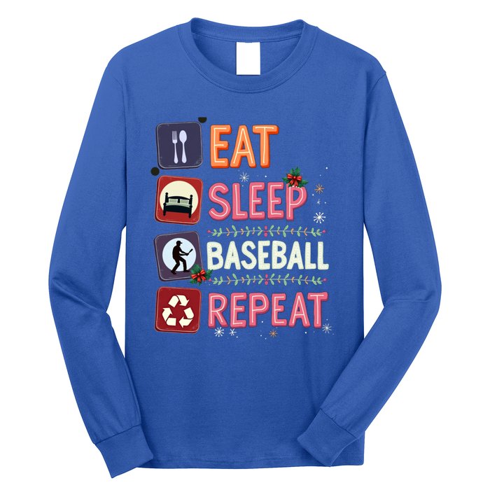 Eat Sleep Baseball Repeat Christmas Baseball Player Batter Gift Long Sleeve Shirt