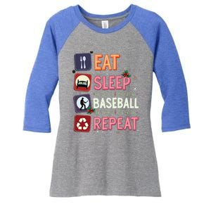 Eat Sleep Baseball Repeat Christmas Baseball Player Batter Gift Women's Tri-Blend 3/4-Sleeve Raglan Shirt