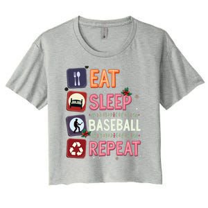 Eat Sleep Baseball Repeat Christmas Baseball Player Batter Gift Women's Crop Top Tee