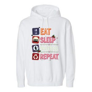 Eat Sleep Baseball Repeat Christmas Baseball Player Batter Gift Garment-Dyed Fleece Hoodie