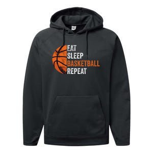 Eat Sleep Basketball Repeat Funny Basketball Coach Sport Performance Fleece Hoodie