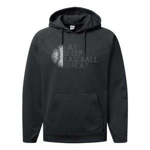 Eat Sleep Baseball Repeat Baseball Player Funny Baseball Performance Fleece Hoodie