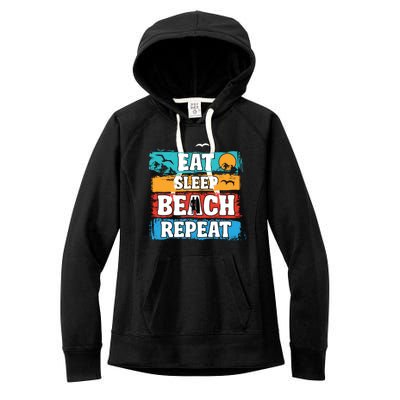 Eat Sleep Beach Repeat Summer Surfing Beach Lover Gift Women's Fleece Hoodie