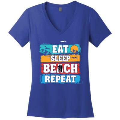 Eat Sleep Beach Repeat Summer Surfing Beach Lover Gift Women's V-Neck T-Shirt