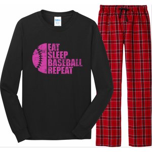 Eat Sleep Baseball Repeat Funny Bat And Ball Softball Lovers Gift Long Sleeve Pajama Set