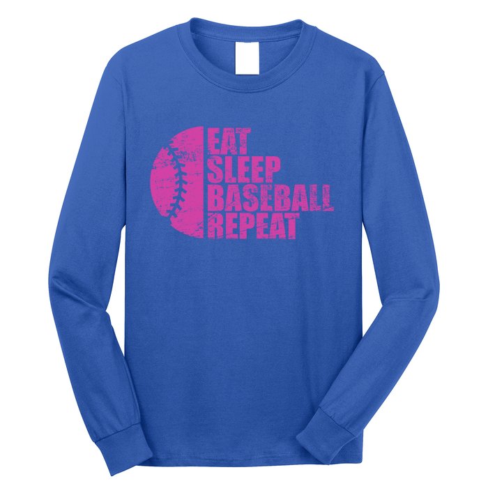 Eat Sleep Baseball Repeat Funny Bat And Ball Softball Lovers Gift Long Sleeve Shirt