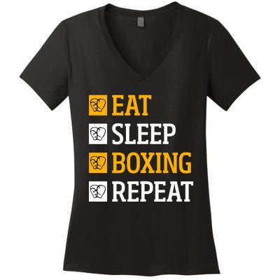 Eat Sleep Boxing Repeat Boxing Women's V-Neck T-Shirt