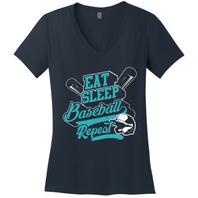 Eat Sleep Baseball Repeat - Baseball Player Gift Women's V-Neck T-Shirt