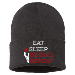 Eat Sleep Boxing Repeat Boxer Design Funny Gift Sustainable Knit Beanie