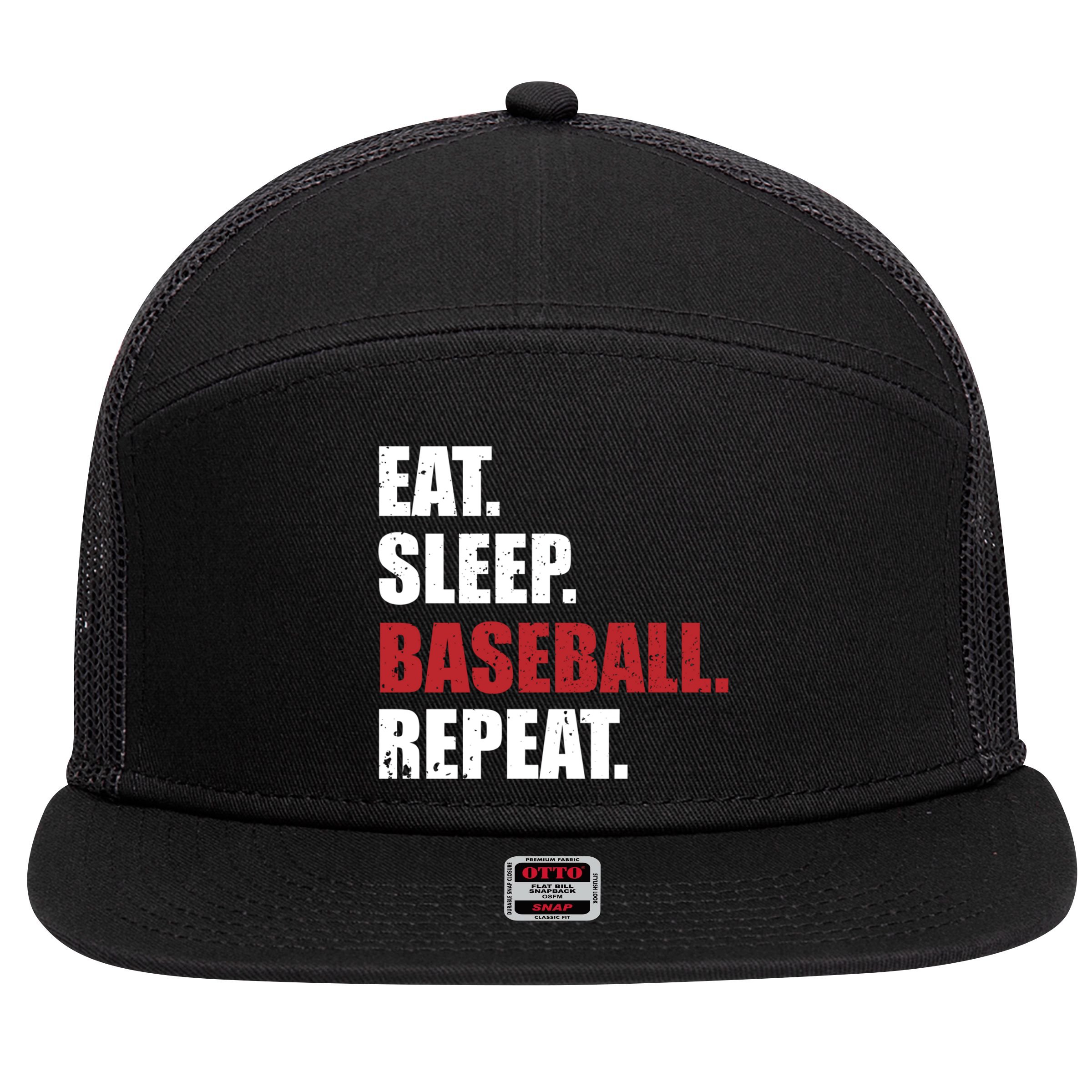 Eat Sleep Baseball Repeat Hoodie 7 Panel Mesh Trucker Snapback Hat
