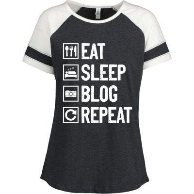 Eat Sleep Blog Repeat Vlogging Blogging Traveler Blogger Gift Enza Ladies Jersey Colorblock Tee