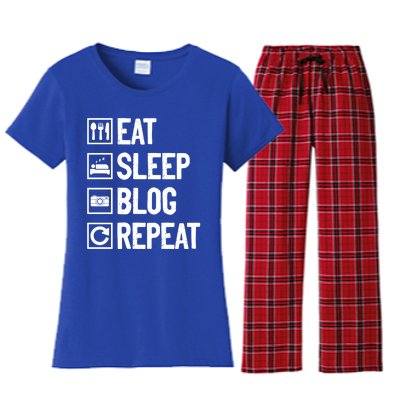 Eat Sleep Blog Repeat Vlogging Blogging Traveler Blogger Gift Women's Flannel Pajama Set